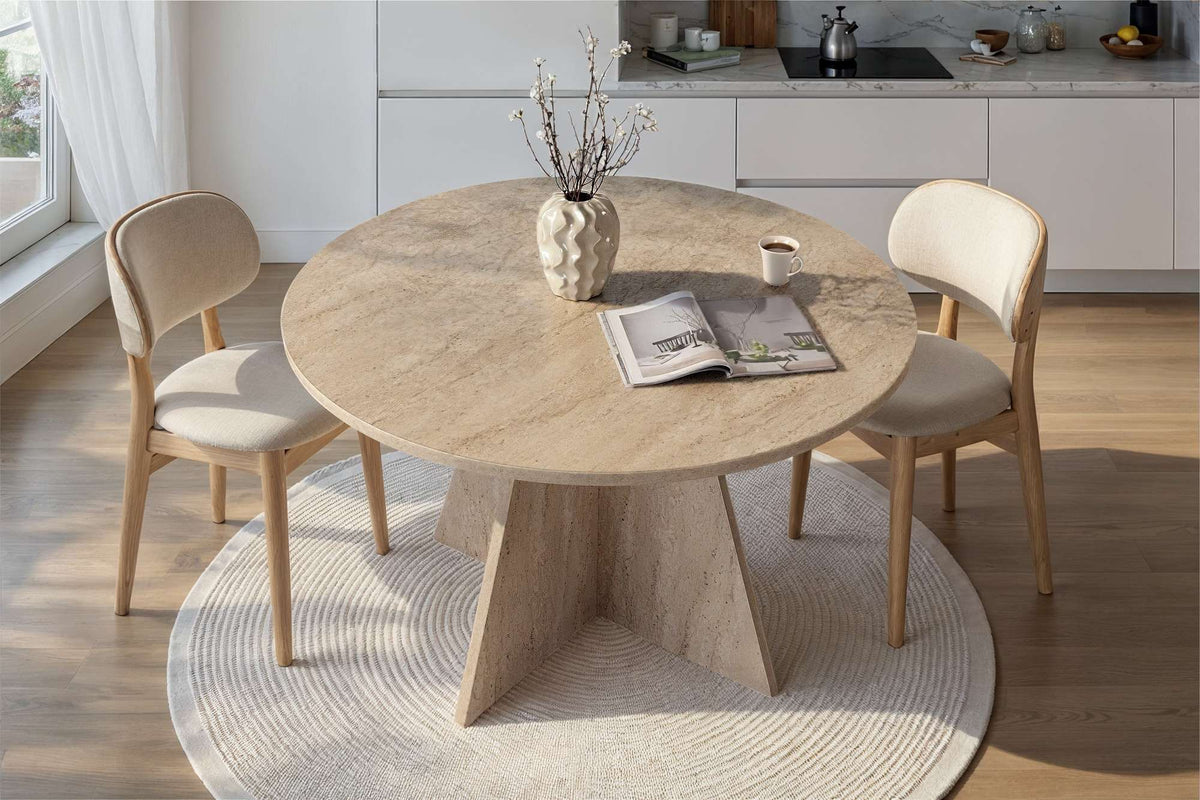 Τραπέζι Τραπεζαρίας Nisyros Travertine 120x120x75 εκ. Μελαμίνης