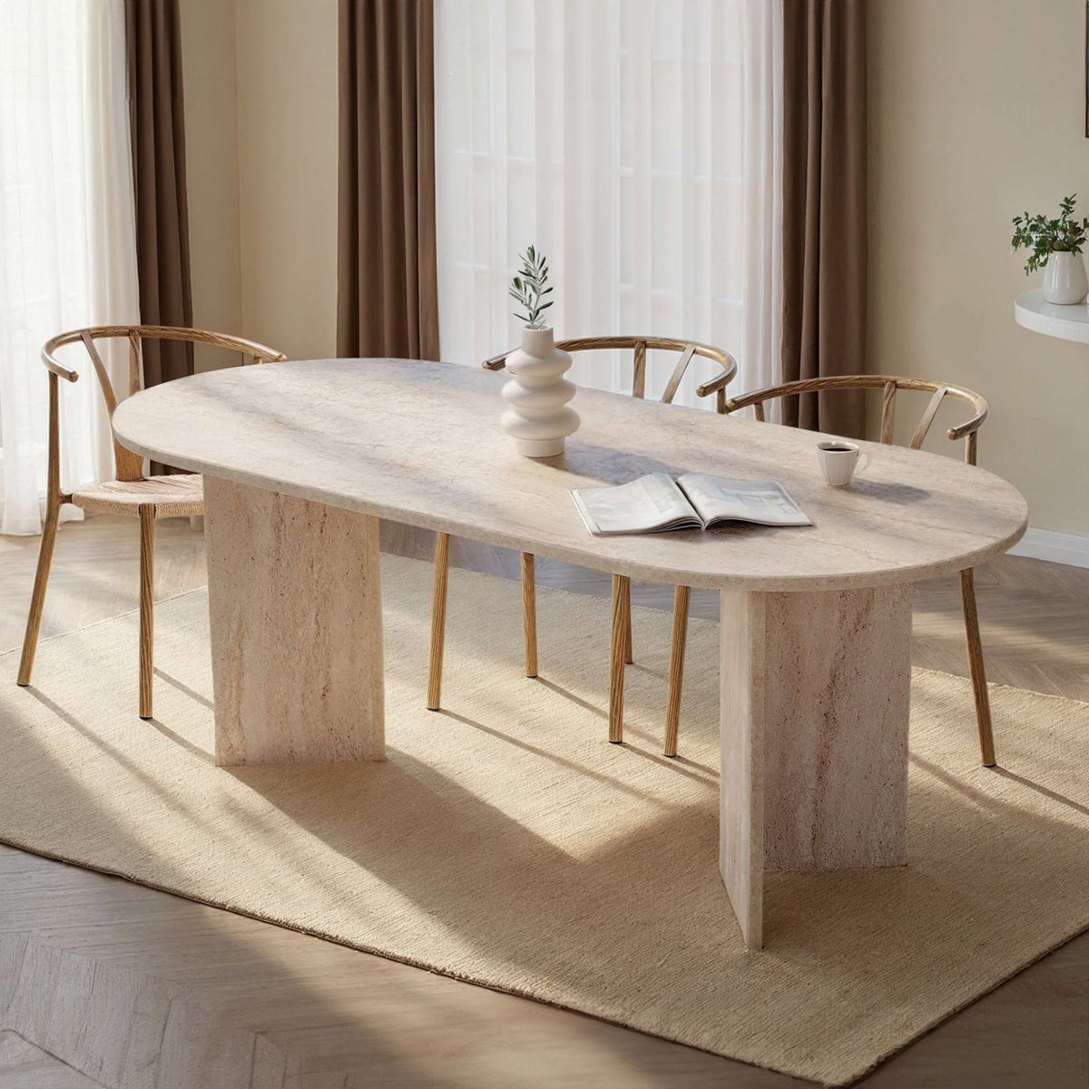 Τραπέζι Τραπεζαρίας Pserimos Travertine 200x90x75 εκ. Μελαμίνης