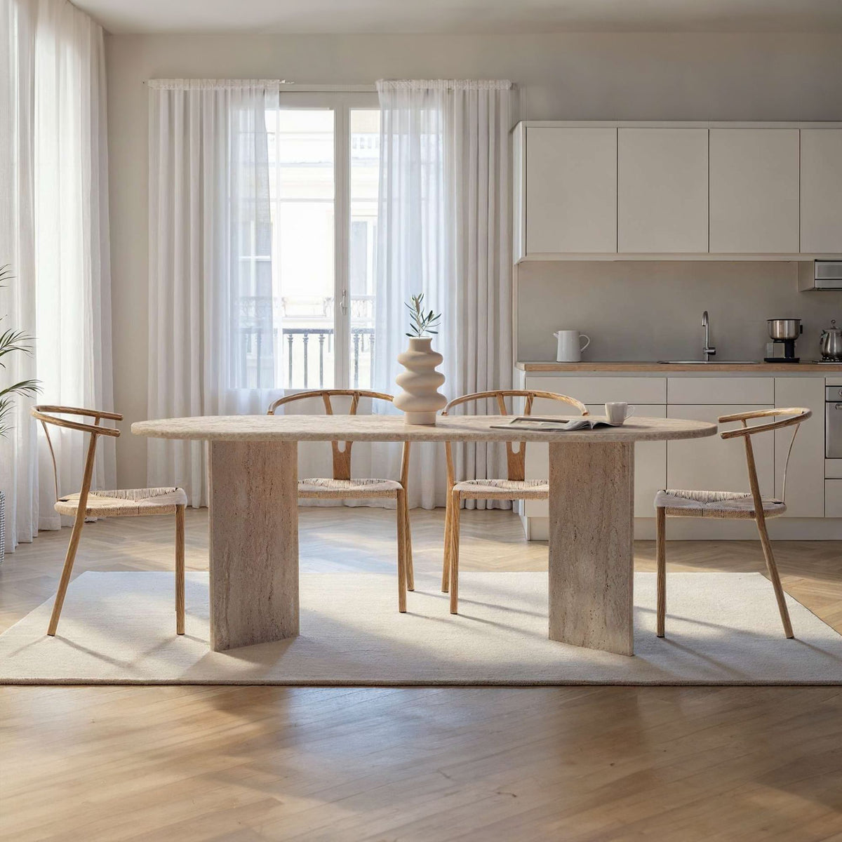 Τραπέζι Τραπεζαρίας Pserimos Travertine 200x90x75 εκ. Μελαμίνης