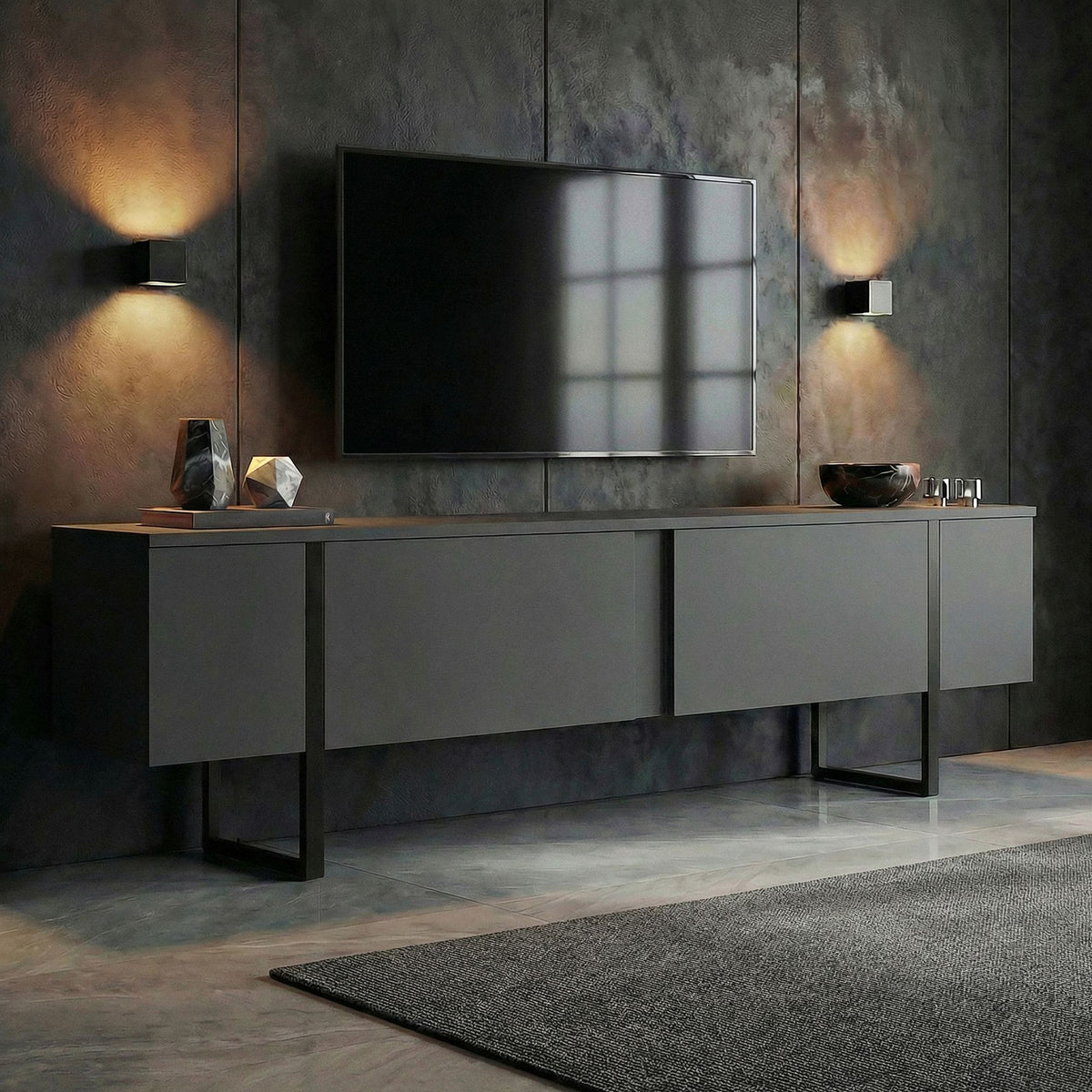 Έπιπλο Τηλεόρασης Seralia Ανθρακί - Μαύρο 180x30x50 εκ. Μελαμίνης