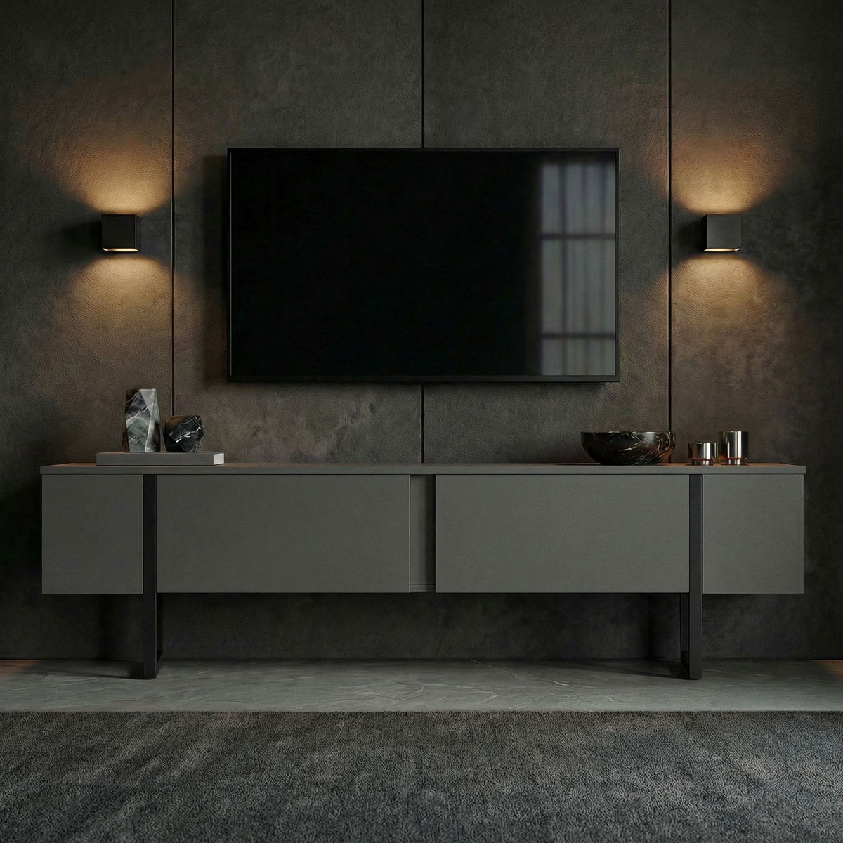 Έπιπλο Τηλεόρασης Seralia Ανθρακί - Μαύρο 180x30x50 εκ. Μελαμίνης