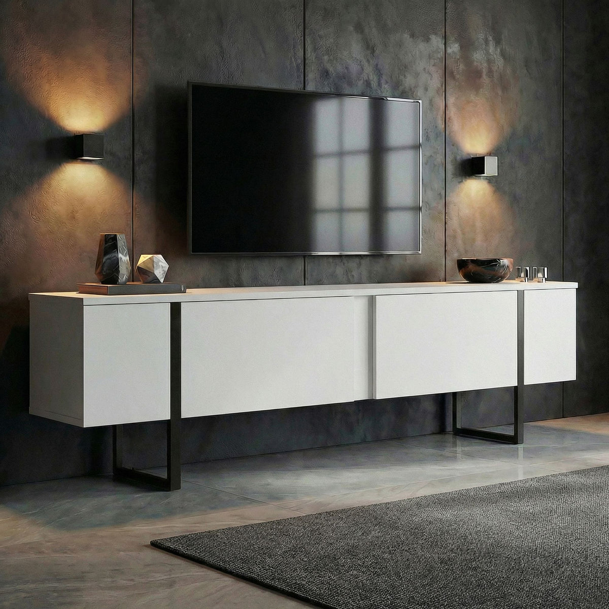 Έπιπλο Τηλεόρασης Seralia Λευκό - Μαύρο 180x30x45 εκ. Μελαμίνης