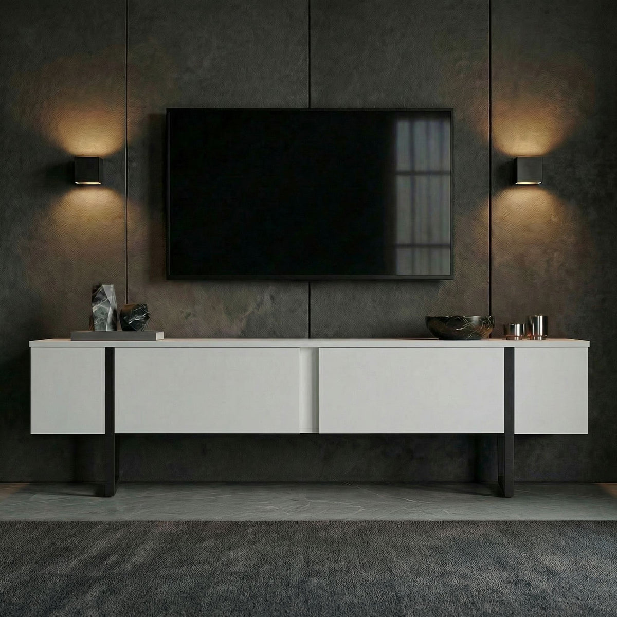 Έπιπλο Τηλεόρασης Seralia Λευκό - Μαύρο 180x30x45 εκ. Μελαμίνης