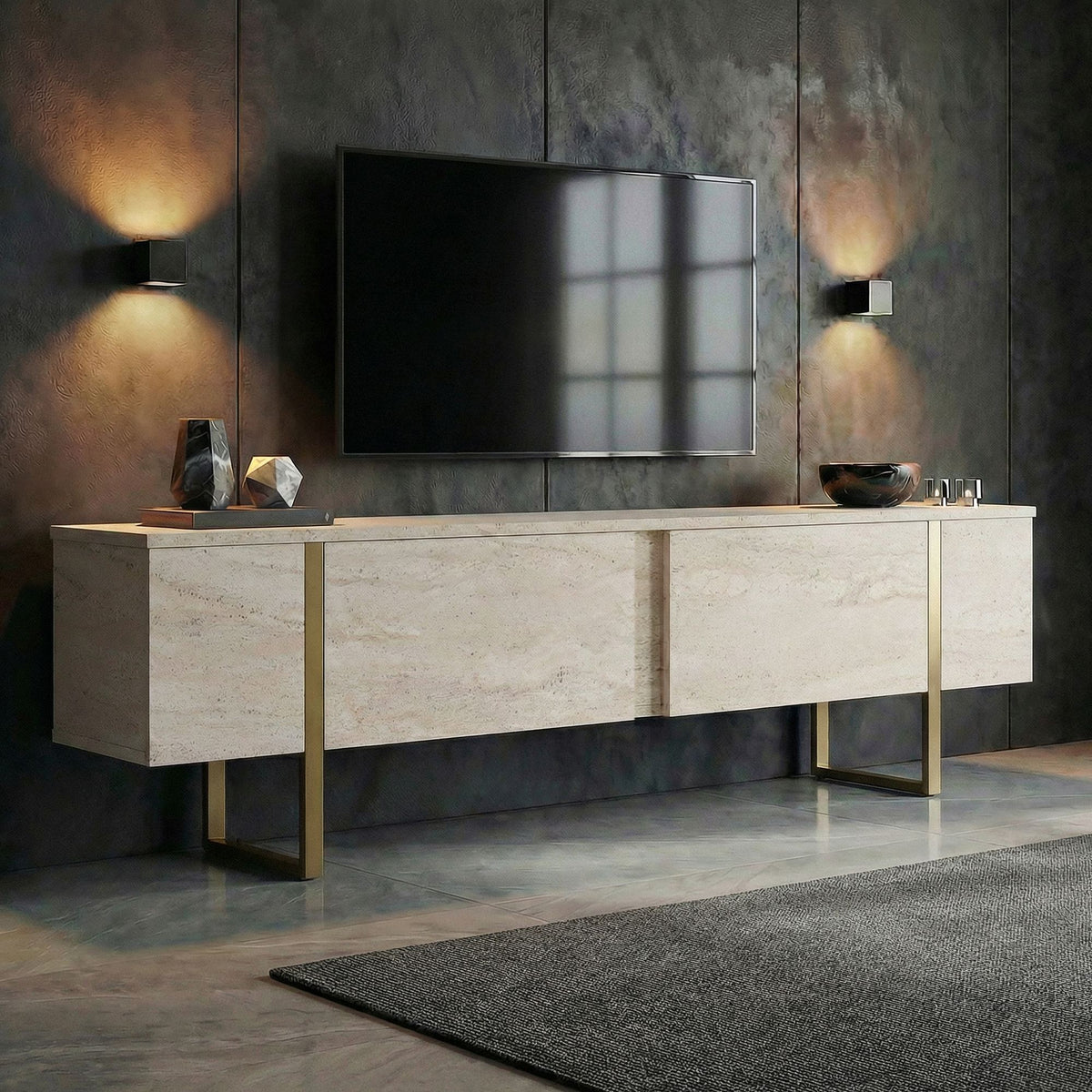 Έπιπλο Τηλεόρασης Seralia Travertine - Χρυσό 180x30x50 εκ. Μελαμίνης