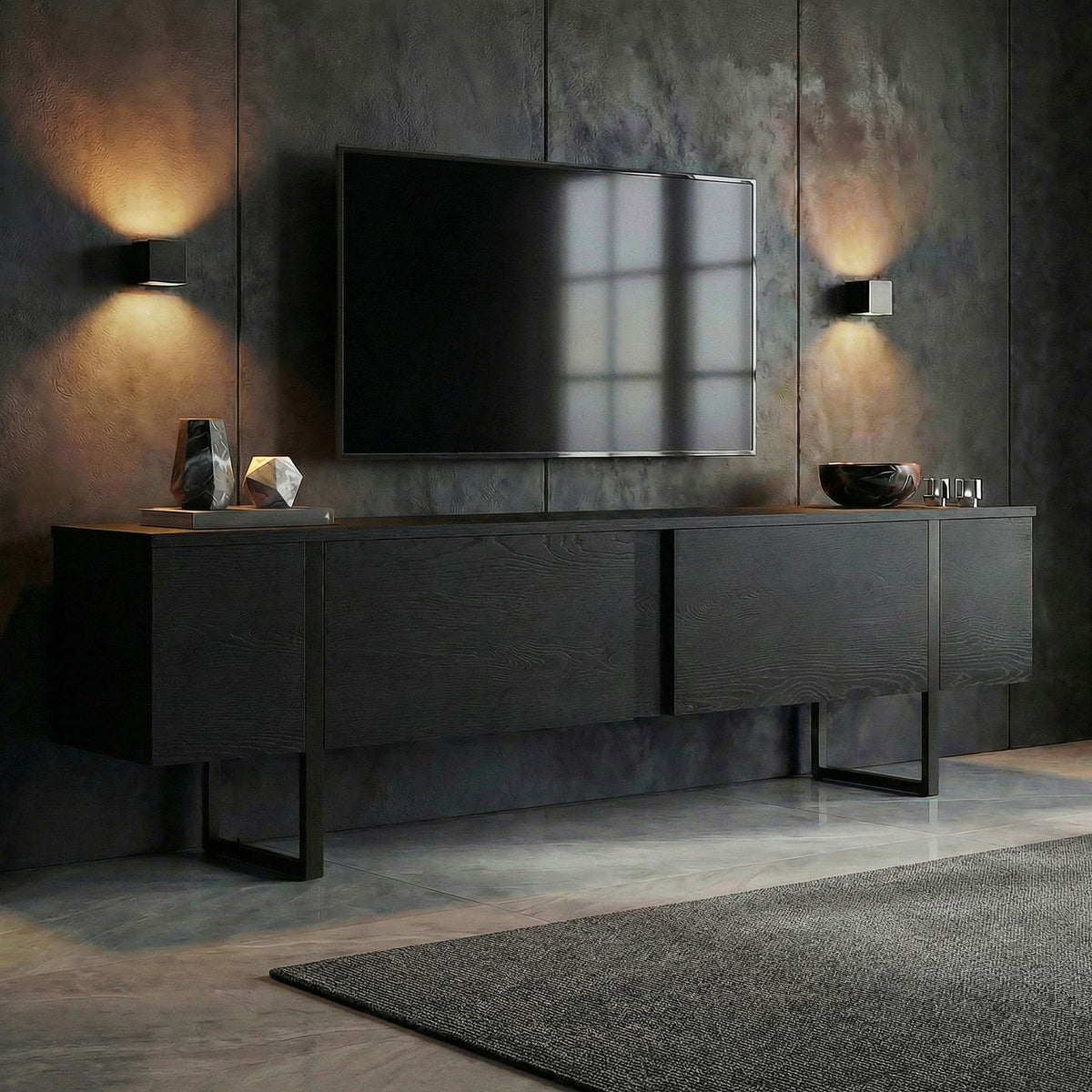Έπιπλο Τηλεόρασης Seralia Μαύρο Ξύλο - Μαύρο 180x30x50 εκ. Μελαμίνης