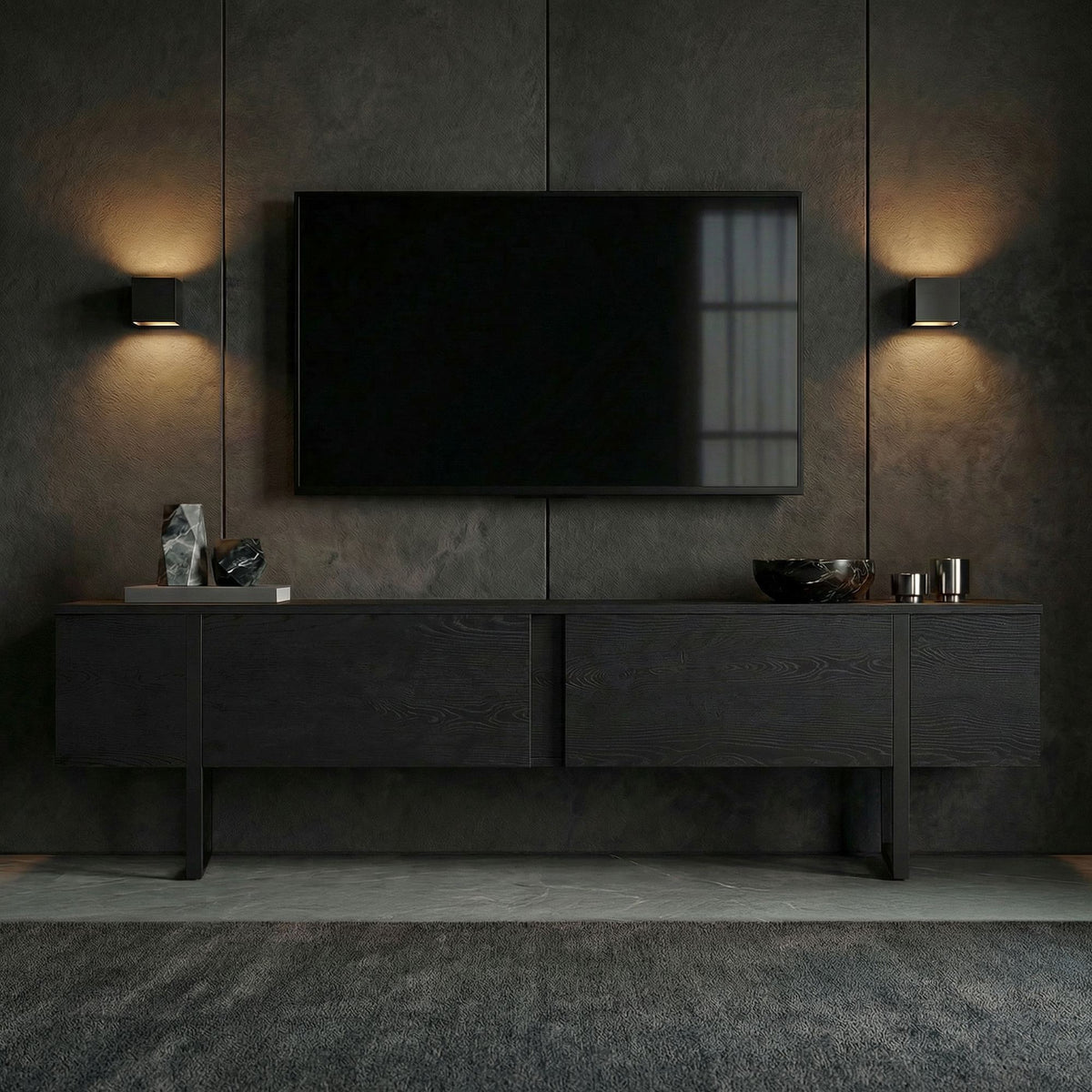 Έπιπλο Τηλεόρασης Seralia Μαύρο Ξύλο - Μαύρο 180x30x50 εκ. Μελαμίνης