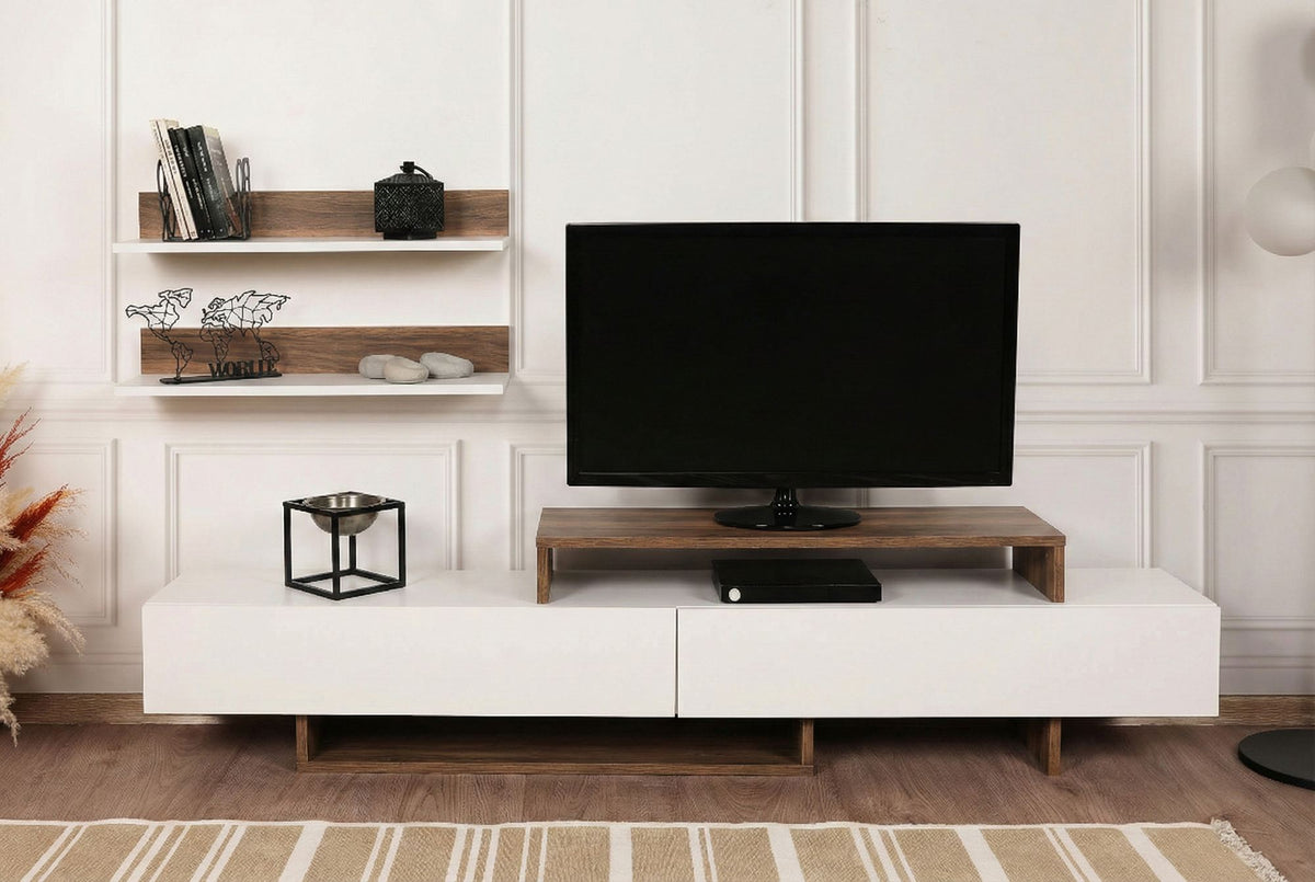 Σύνθεση Τηλεόρασης Papafragas Λευκό - Teak 180x29.5x41.7 εκ. Μελαμίνης