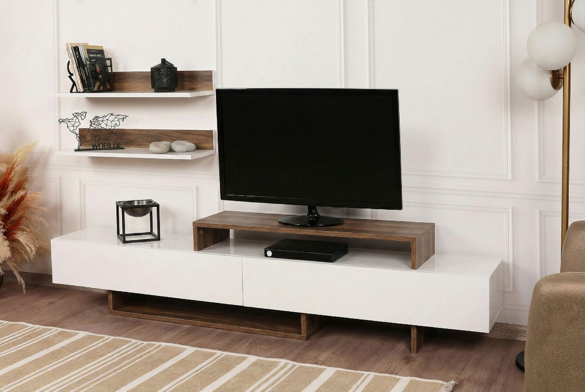Σύνθεση Τηλεόρασης Papafragas Λευκό - Teak 180x29.5x41.7 εκ. Μελαμίνης