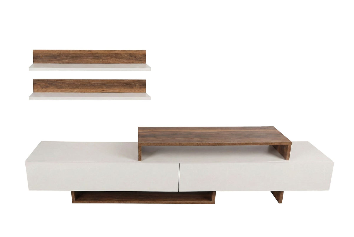 Σύνθεση Τηλεόρασης Papafragas Λευκό - Teak 180x29.5x41.7 εκ. Μελαμίνης