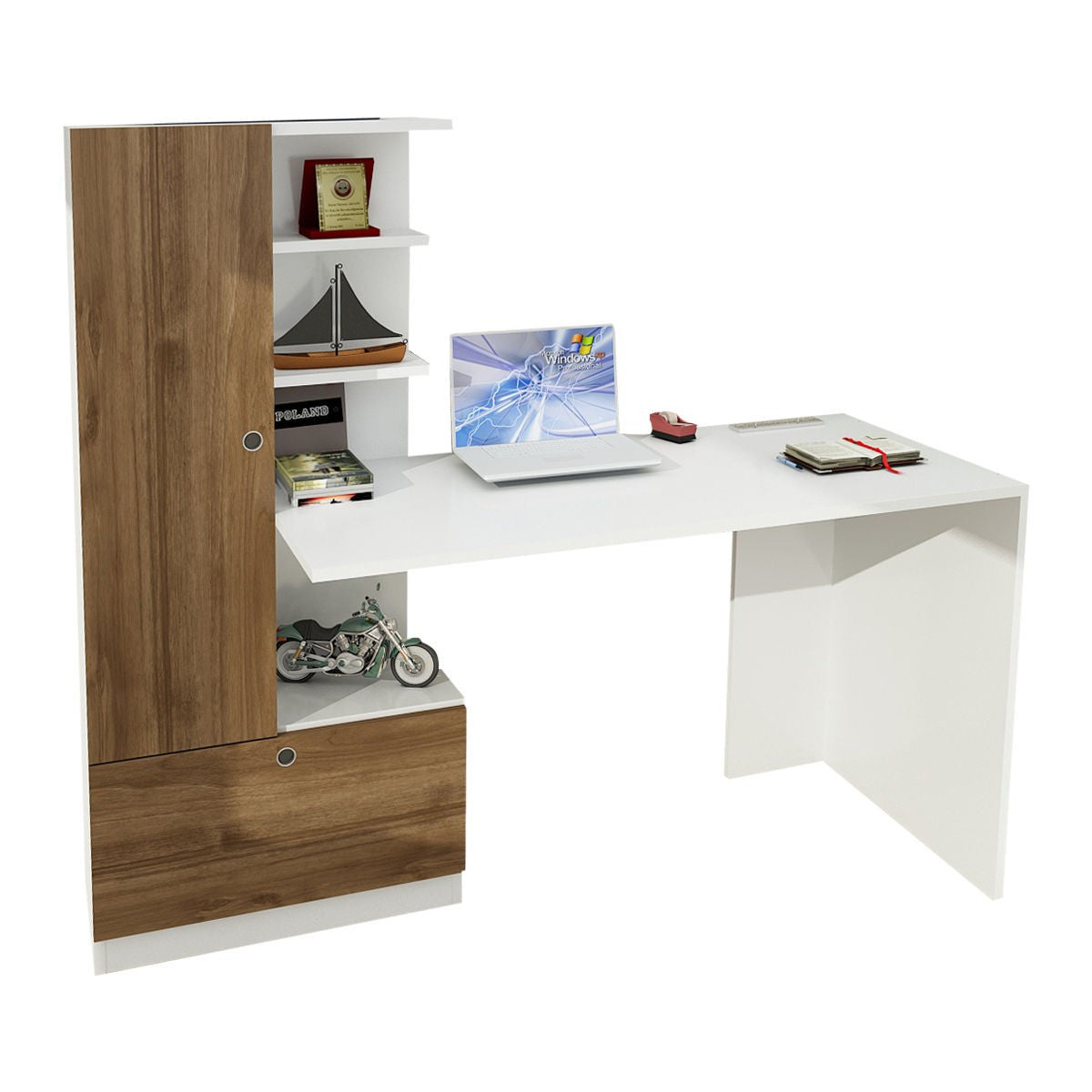 Γραφείο Kapesovo Με Ράφια Λευκό - Καρυδί 149.5x61.8x120 εκ. Μελαμίνης