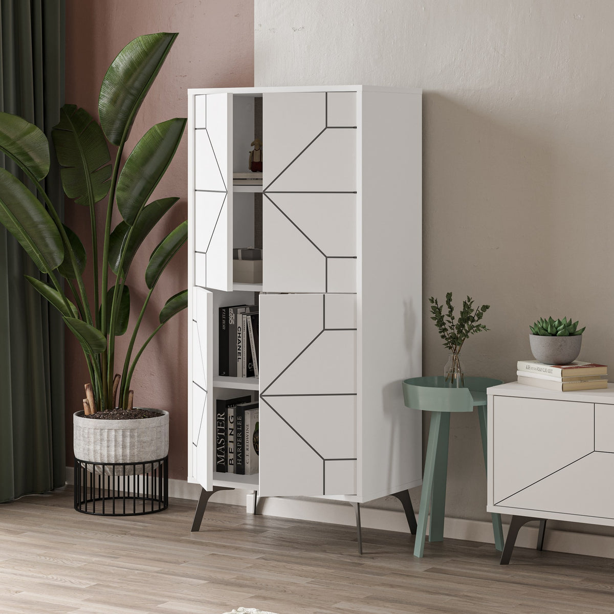 Στήλη Αποθήκευσης Antiparos Με Soft-Close Λευκό 62.6x35.6x136 εκ. Μελαμίνης - Pakobazaar