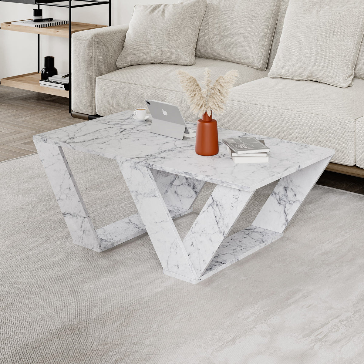 Τραπεζάκι Σαλονιού Argithea Μάρμαρο Carrara 110x60x40 εκ. Μελαμίνης