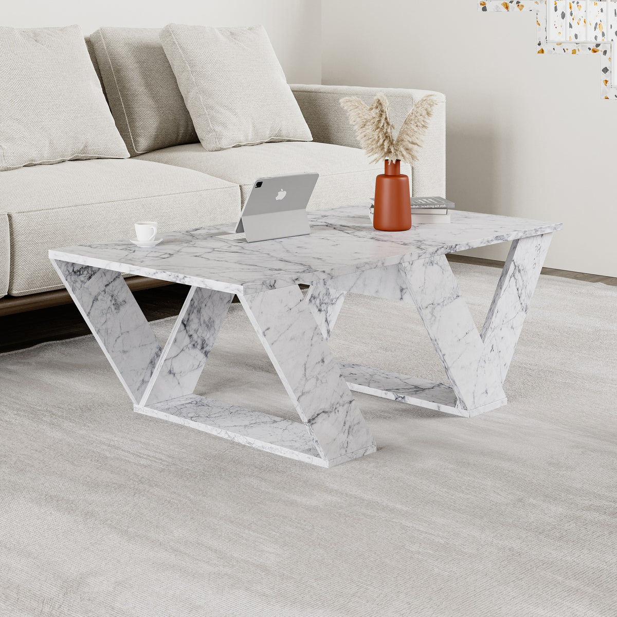 Τραπεζάκι Σαλονιού Argithea Μάρμαρο Carrara 110x60x40 εκ. Μελαμίνης