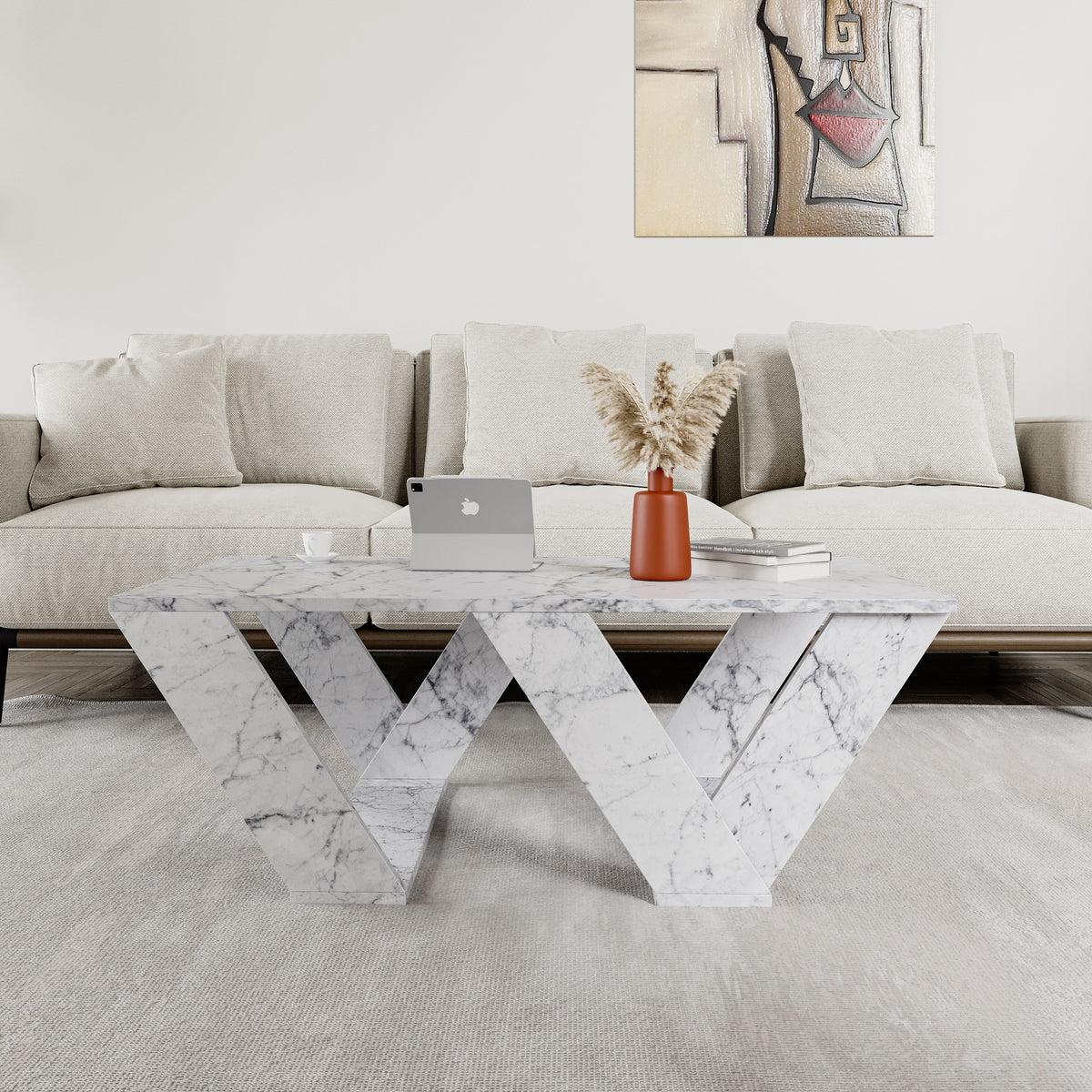 Τραπεζάκι Σαλονιού Argithea Μάρμαρο Carrara 110x60x40 εκ. Μελαμίνης