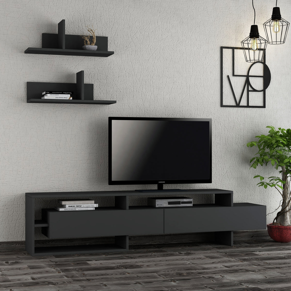 Σύνθεση Τηλεόρασης Argaka Ανθρακί 180x32x42 εκ. Μελαμίνης
