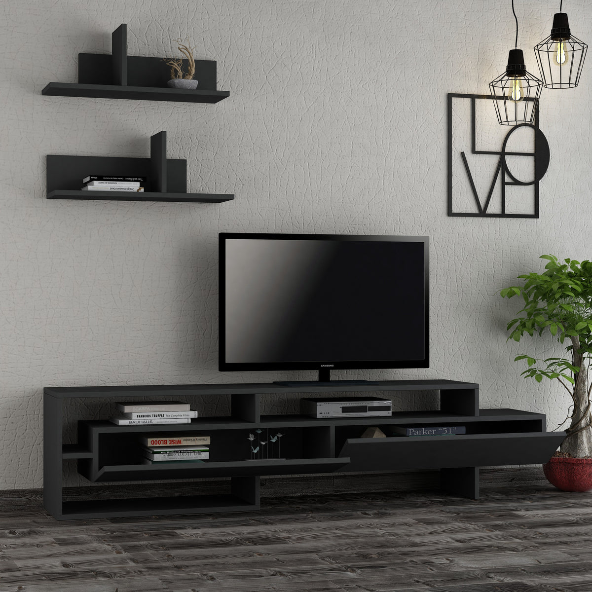 Σύνθεση Τηλεόρασης Argaka Ανθρακί 180x32x42 εκ. Μελαμίνης