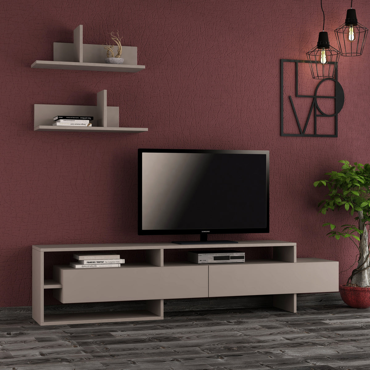Σύνθεση Τηλεόρασης Argaka Ανοιχτό Μόκα 180x32x42 εκ. Μελαμίνης
