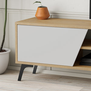 Έπιπλο Τηλεόρασης Xanthi Με Soft-Close Δρυς - Λευκό 180x35.6x48 εκ. Μελαμίνης - Pakobazaar