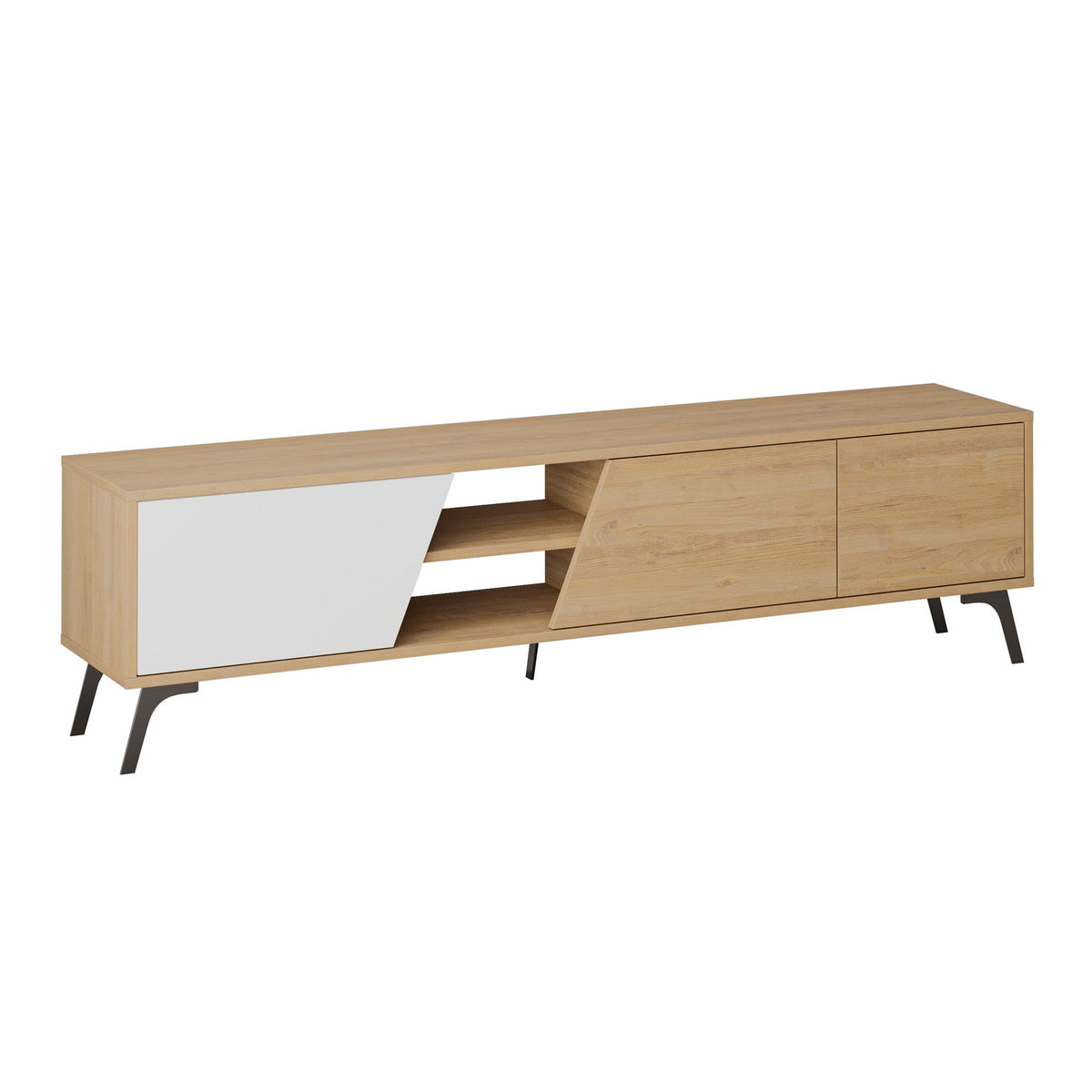 Έπιπλο Τηλεόρασης Xanthi Με Soft-Close Δρυς - Λευκό 180x35.6x48 εκ. Μελαμίνης - Pakobazaar
