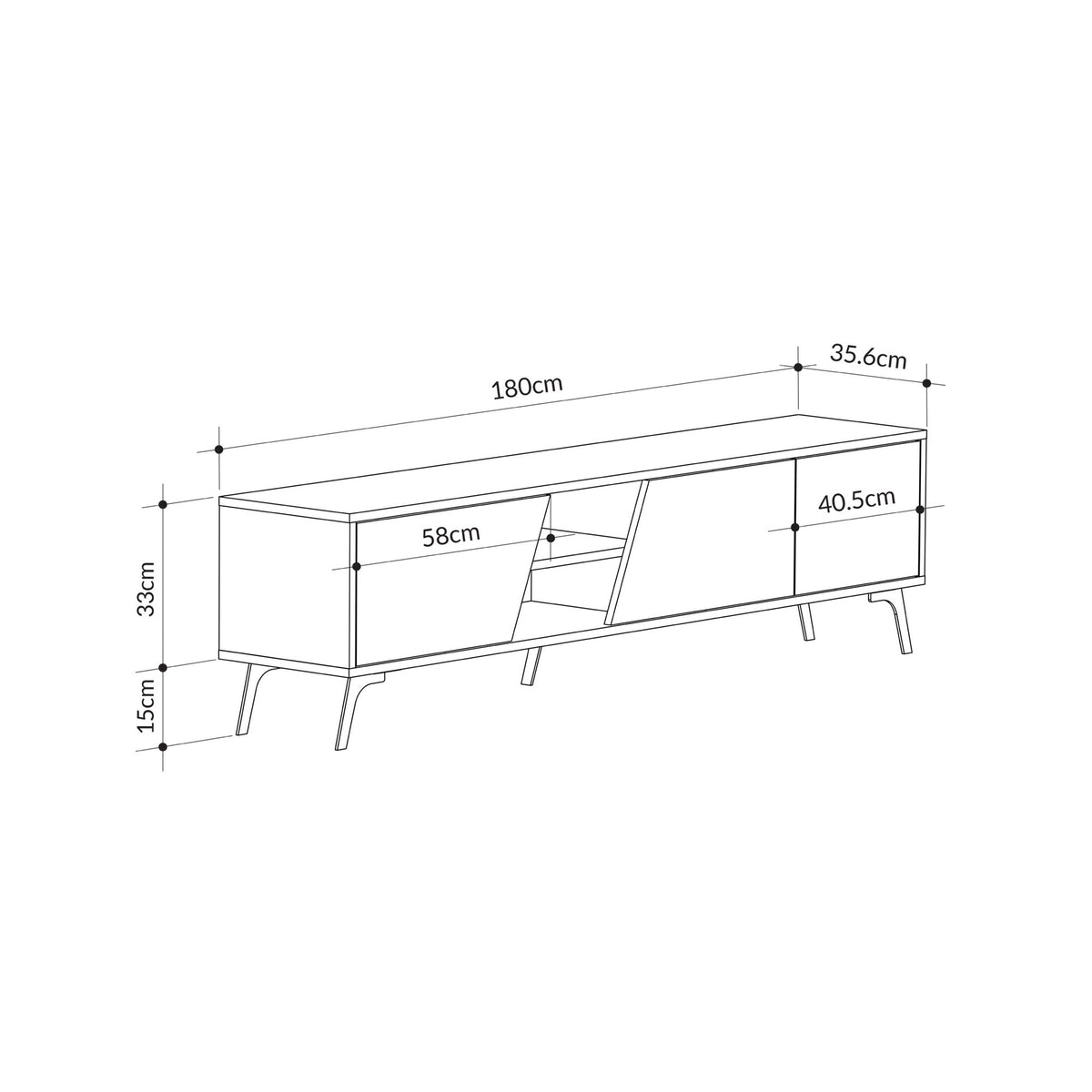 Έπιπλο Τηλεόρασης Xanthi Με Soft-Close Δρυς - Λευκό 180x35.6x48 εκ. Μελαμίνης - Pakobazaar