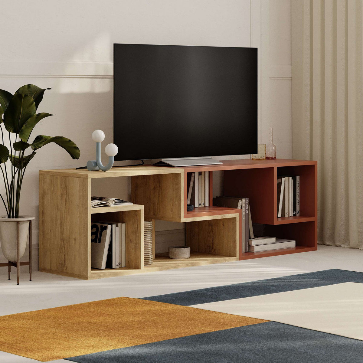 Έπιπλο Τηλεόρασης Mouros Δρυς Sapphire - Κανελί 145x35x44.8 εκ. Μελαμίνης