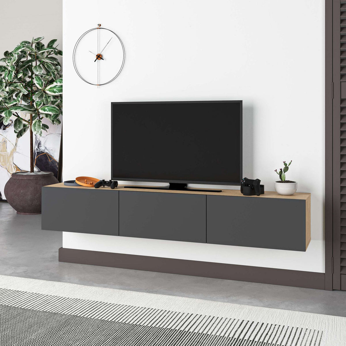 Έπιπλο Τηλεόρασης Pomos Δρυς Sapphire - Ανθρακί 30x30 εκ. Μελαμίνης
