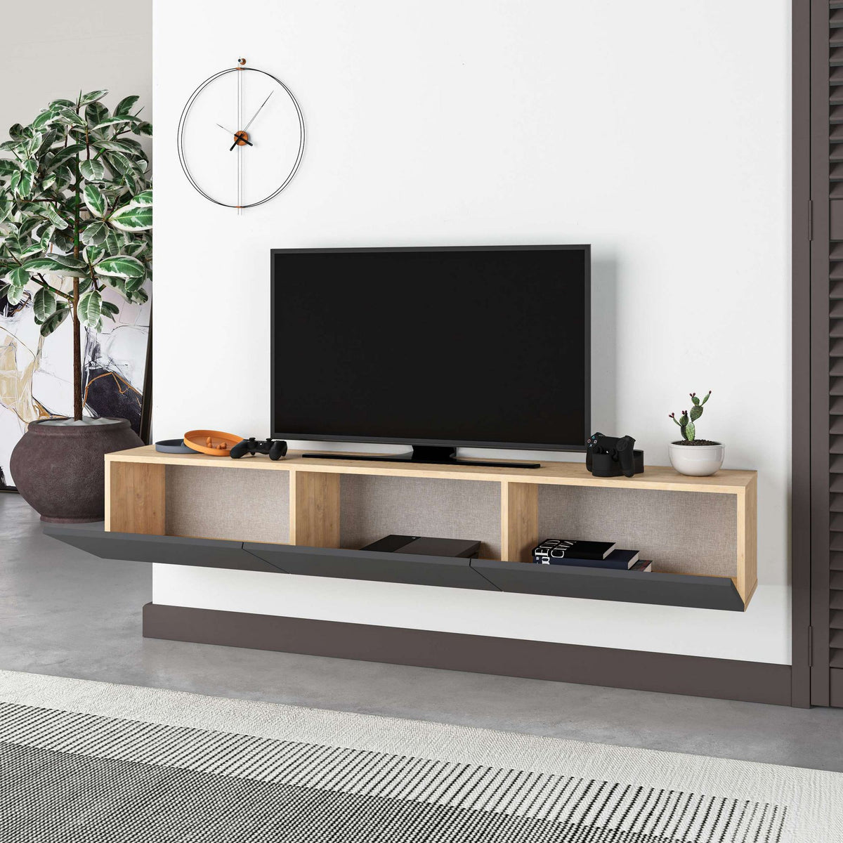 Έπιπλο Τηλεόρασης Pomos Δρυς Sapphire - Ανθρακί 30x30 εκ. Μελαμίνης