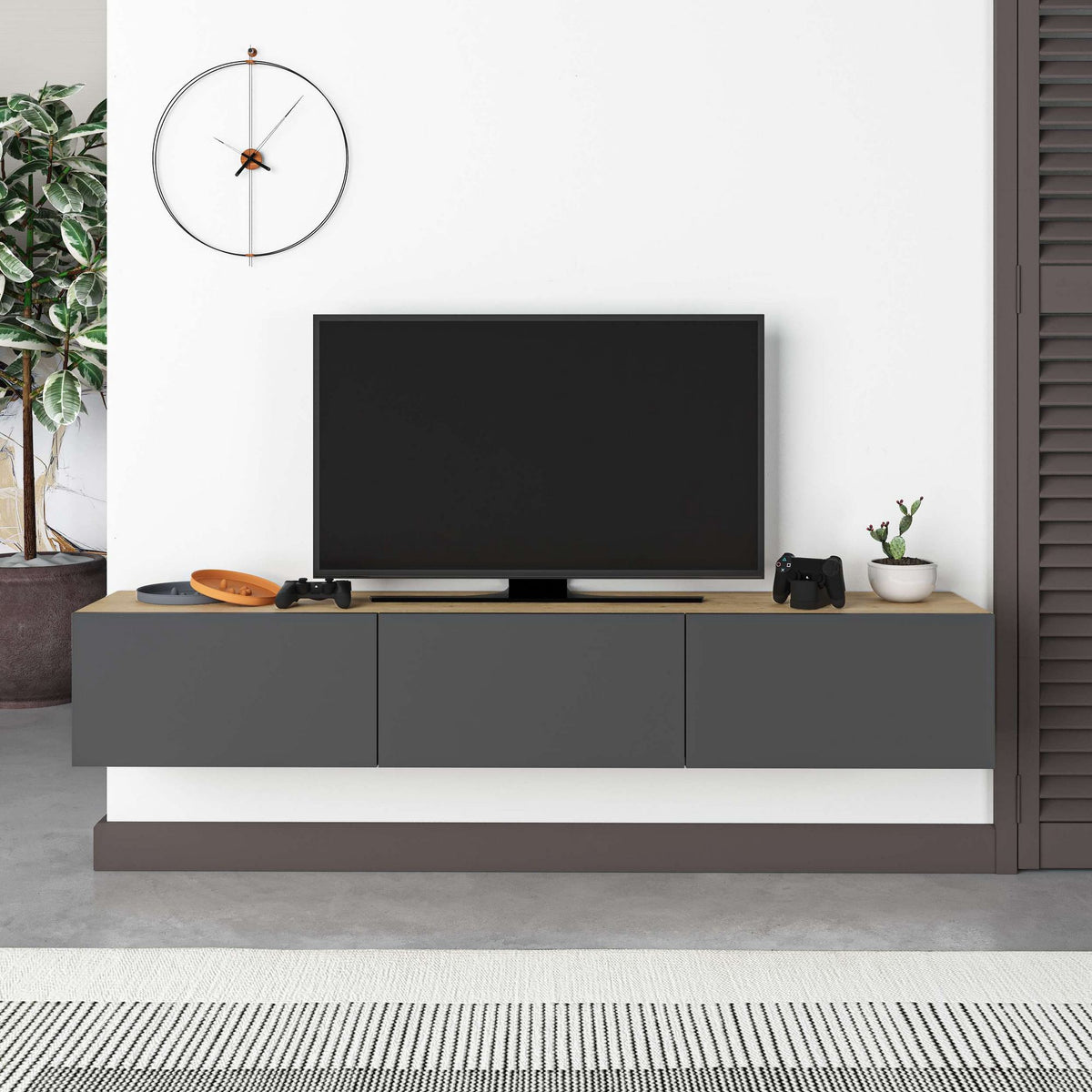 Έπιπλο Τηλεόρασης Pomos Δρυς Sapphire - Ανθρακί 30x30 εκ. Μελαμίνης