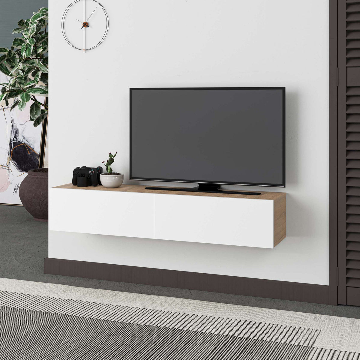 Έπιπλο Τηλεόρασης Pomos Δρυς Sapphire - Λευκό 135x31.7x25 εκ. Μελαμίνης