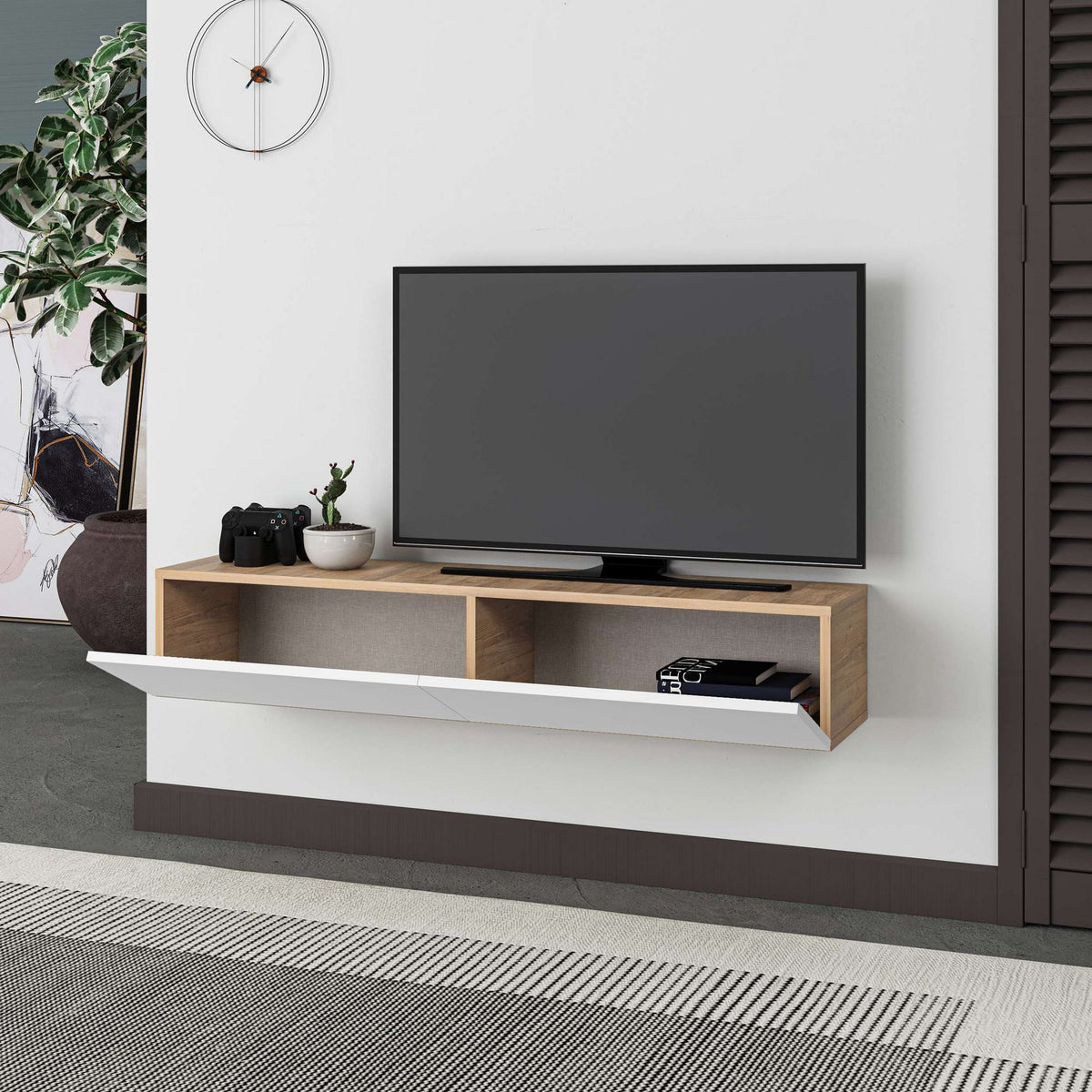 Έπιπλο Τηλεόρασης Pomos Δρυς Sapphire - Λευκό 135x31.7x25 εκ. Μελαμίνης