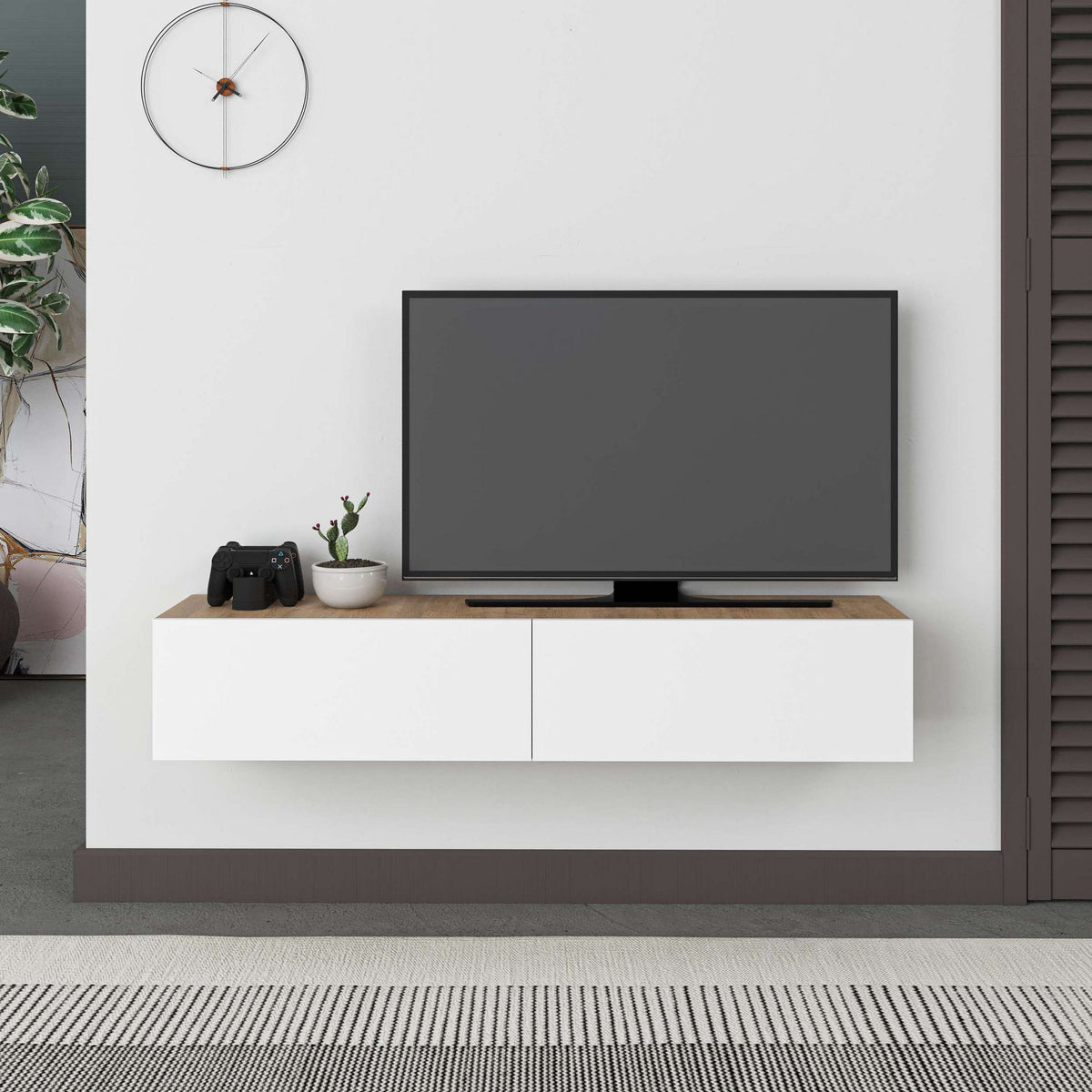 Έπιπλο Τηλεόρασης Pomos Δρυς Sapphire - Λευκό 135x31.7x25 εκ. Μελαμίνης