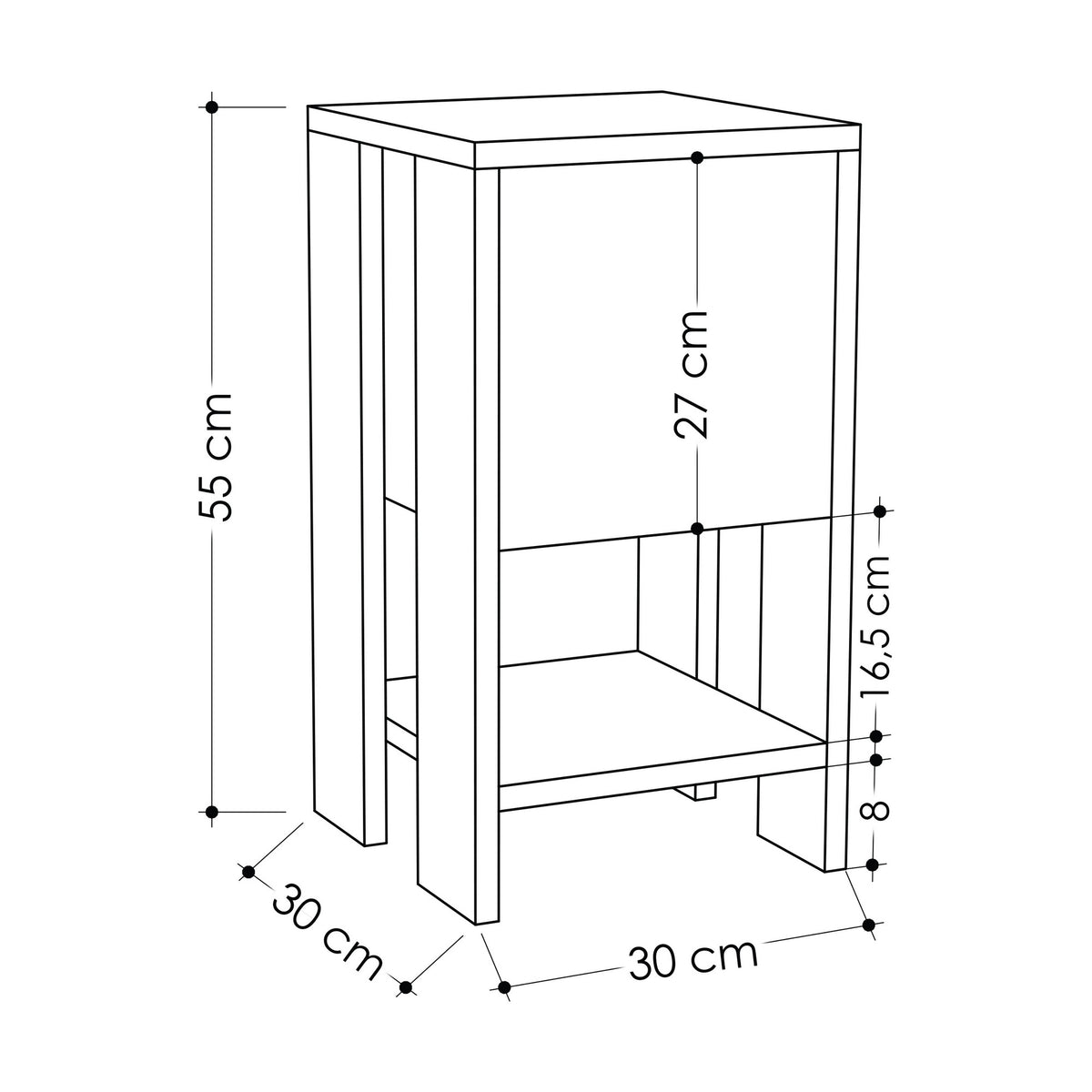 Κομοδίνο Epanomi Λευκό 30x30x55 εκ. Μελαμίνης