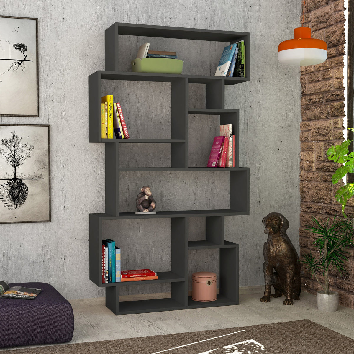 Βιβλιοθήκη Driopis Ανθρακί 96x25.5x168.5 εκ. Μελαμίνης - Pakobazaar