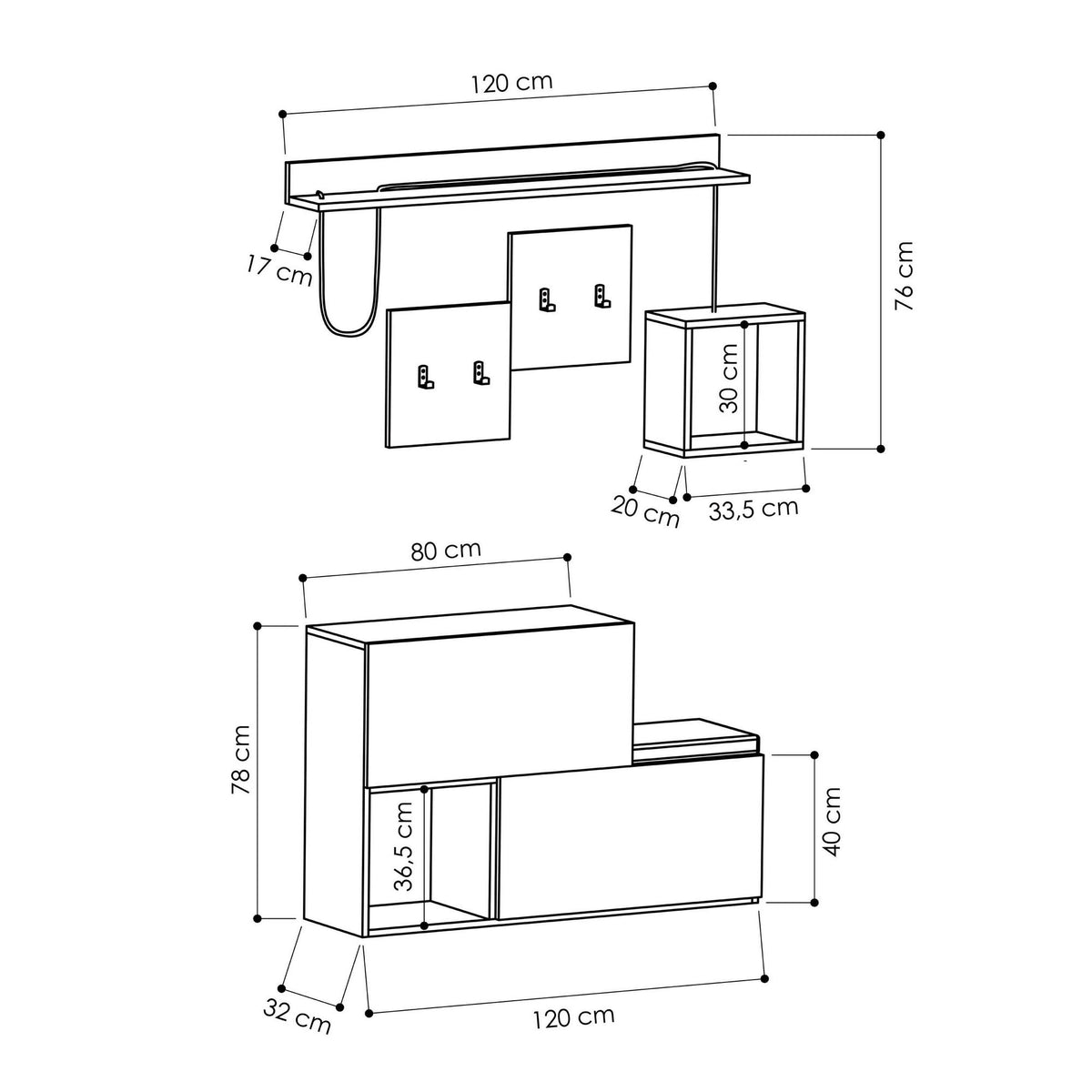 Έπιπλο Εισόδου Levrossos Ανθρακί - Δρυς 120x40x78 εκ. Μελαμίνης