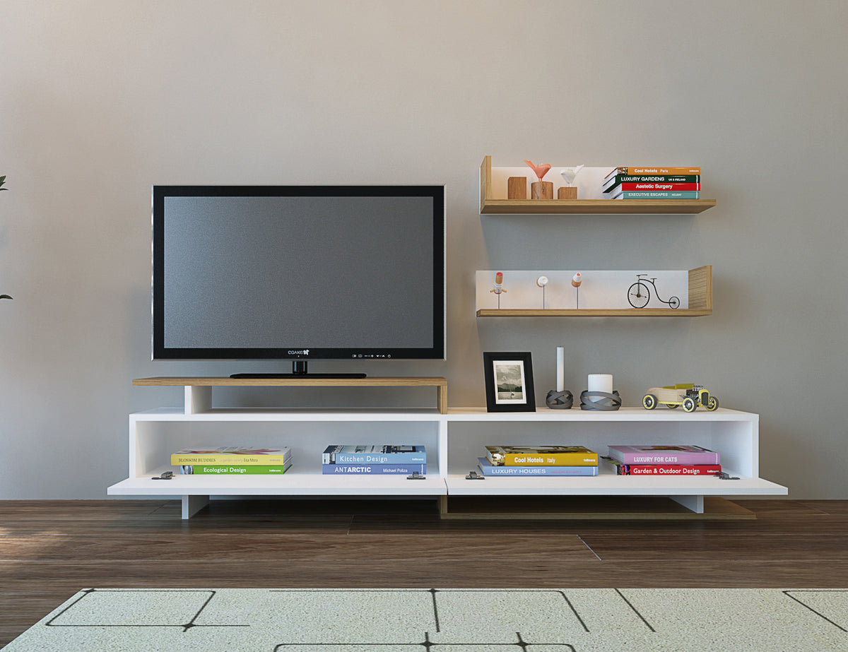 Σύνθεση Τηλεόρασης Ochthia Λευκό - Teak 180x37.4x40 εκ. Μελαμίνης