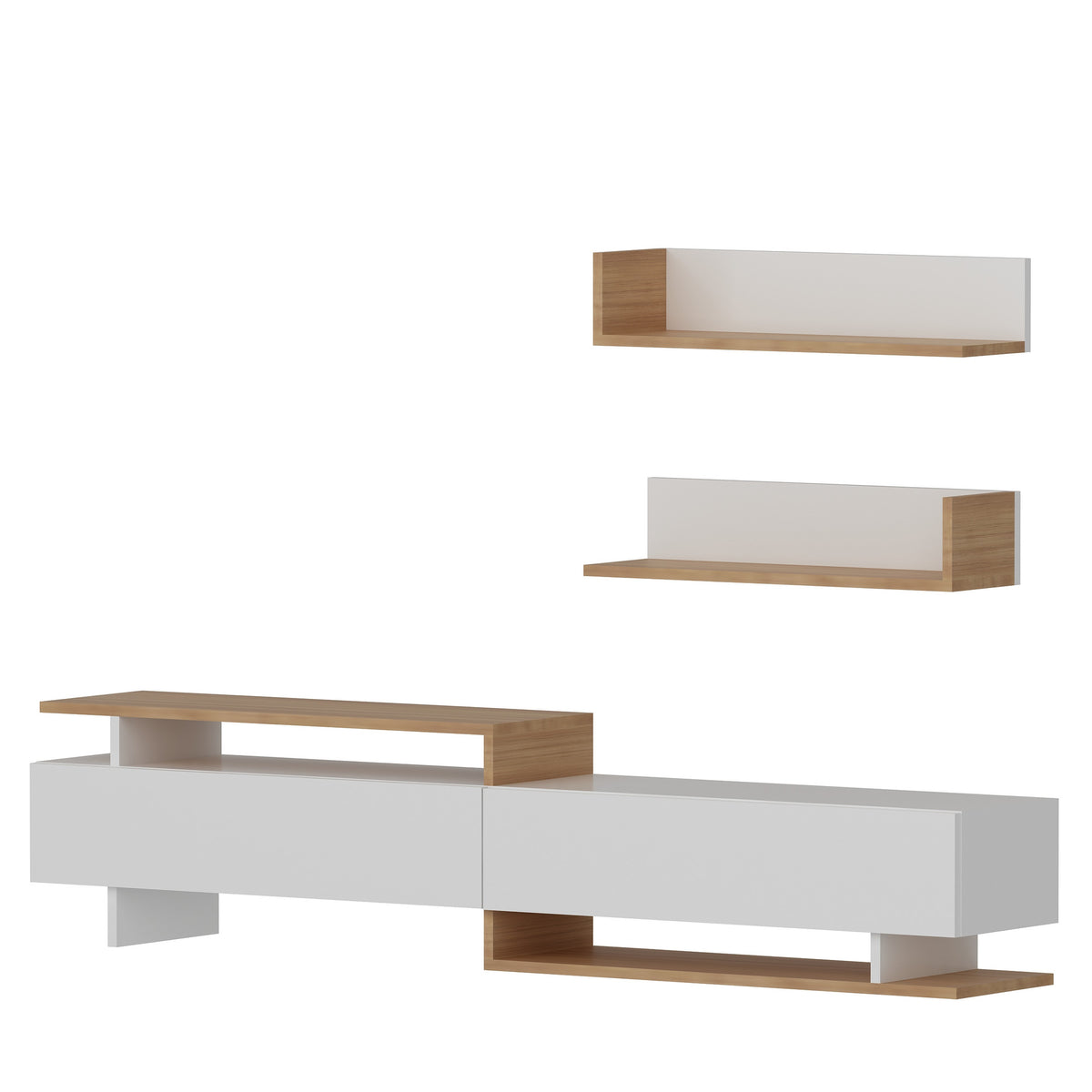 Σύνθεση Τηλεόρασης Ochthia Λευκό - Teak 180x37.4x40 εκ. Μελαμίνης