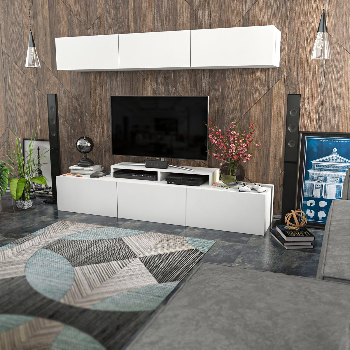 Σύνθεση Τηλεόρασης Kouma Λευκό 180x37.4x40 εκ. Μελαμίνης