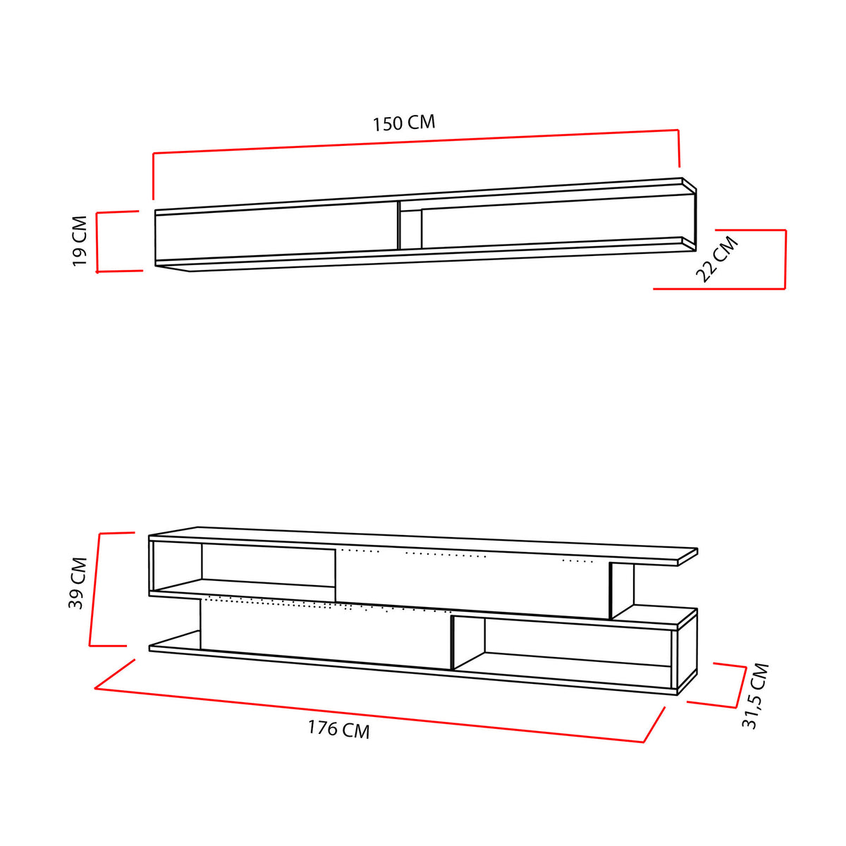 Σύνθεση Τηλεόρασης Ezousa Teak - Λευκό 176x31.5x39 εκ. Μελαμίνης