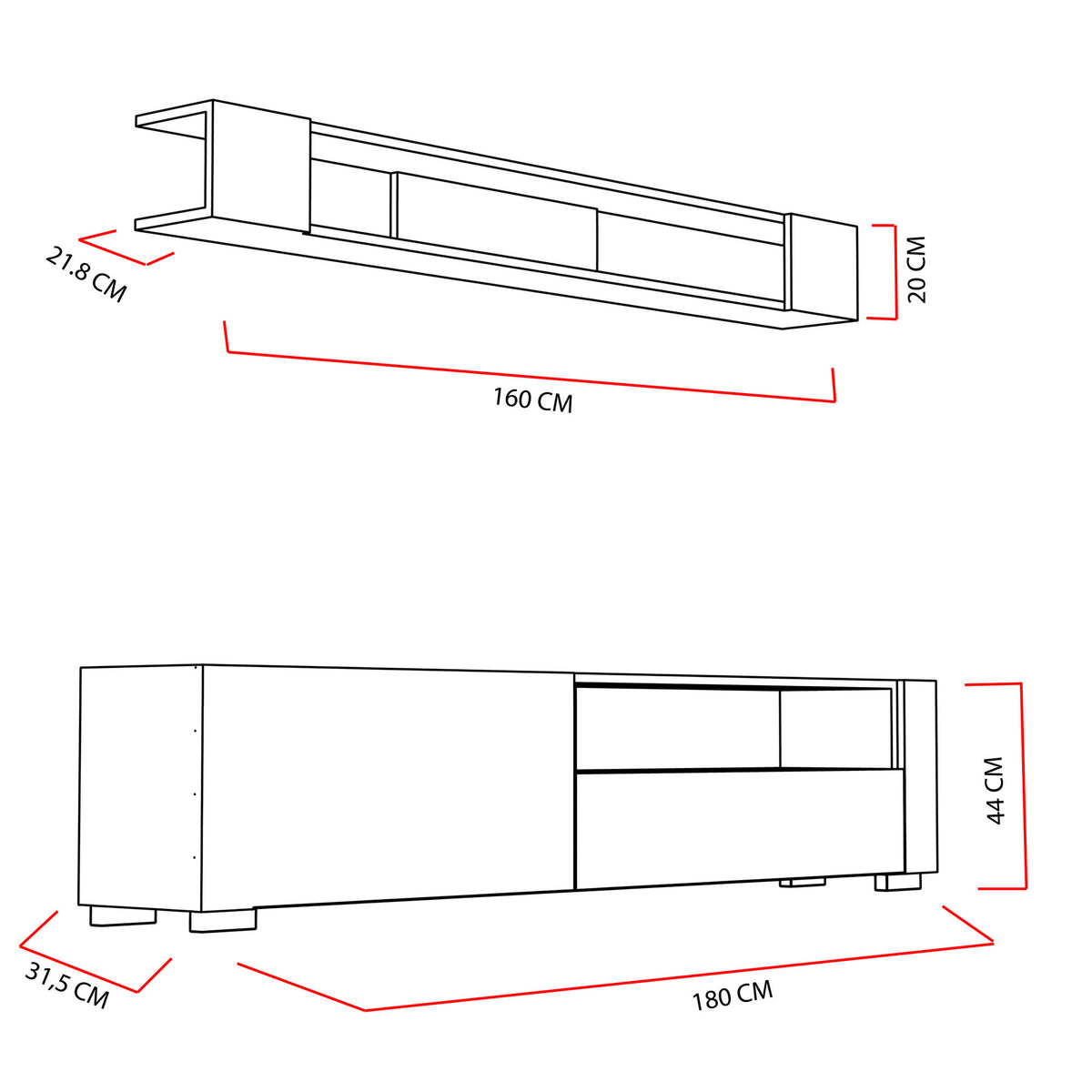 Σύνθεση Τηλεόρασης Kryos Λευκό - Cordoba 180x31.5x44 εκ. Μελαμίνης