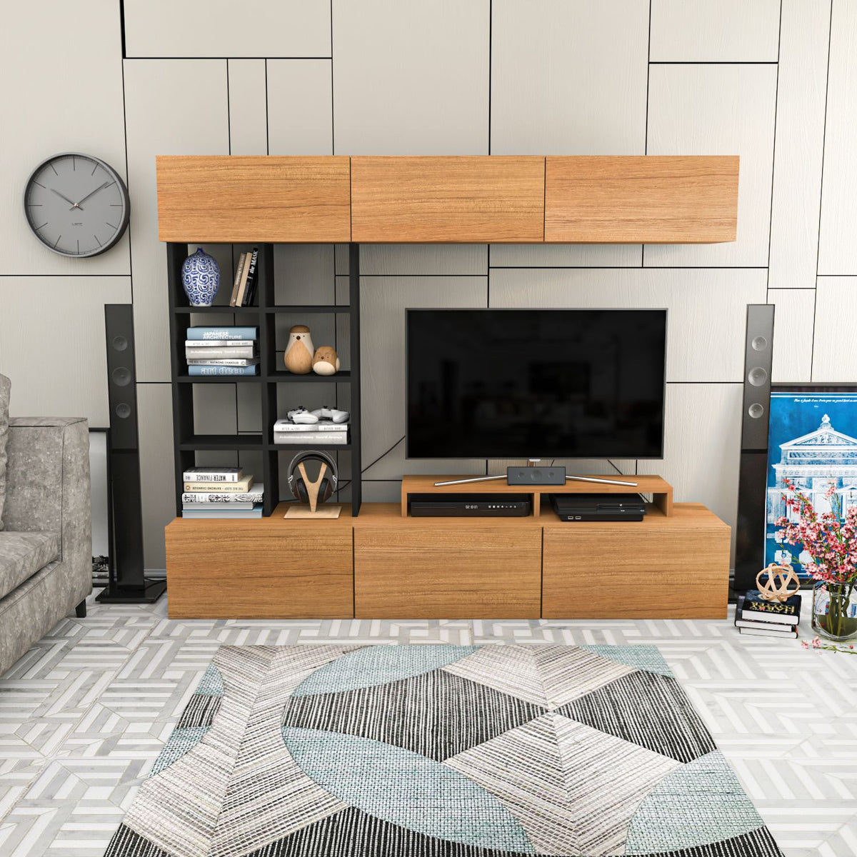 Σύνθεση Τηλεόρασης Aetomilitsa Teak - Μαύρο 180x37x40 εκ. Μελαμίνης