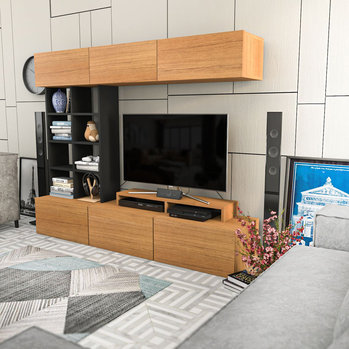 Σύνθεση Τηλεόρασης Aetomilitsa Teak - Μαύρο 180x37x40 εκ. Μελαμίνης