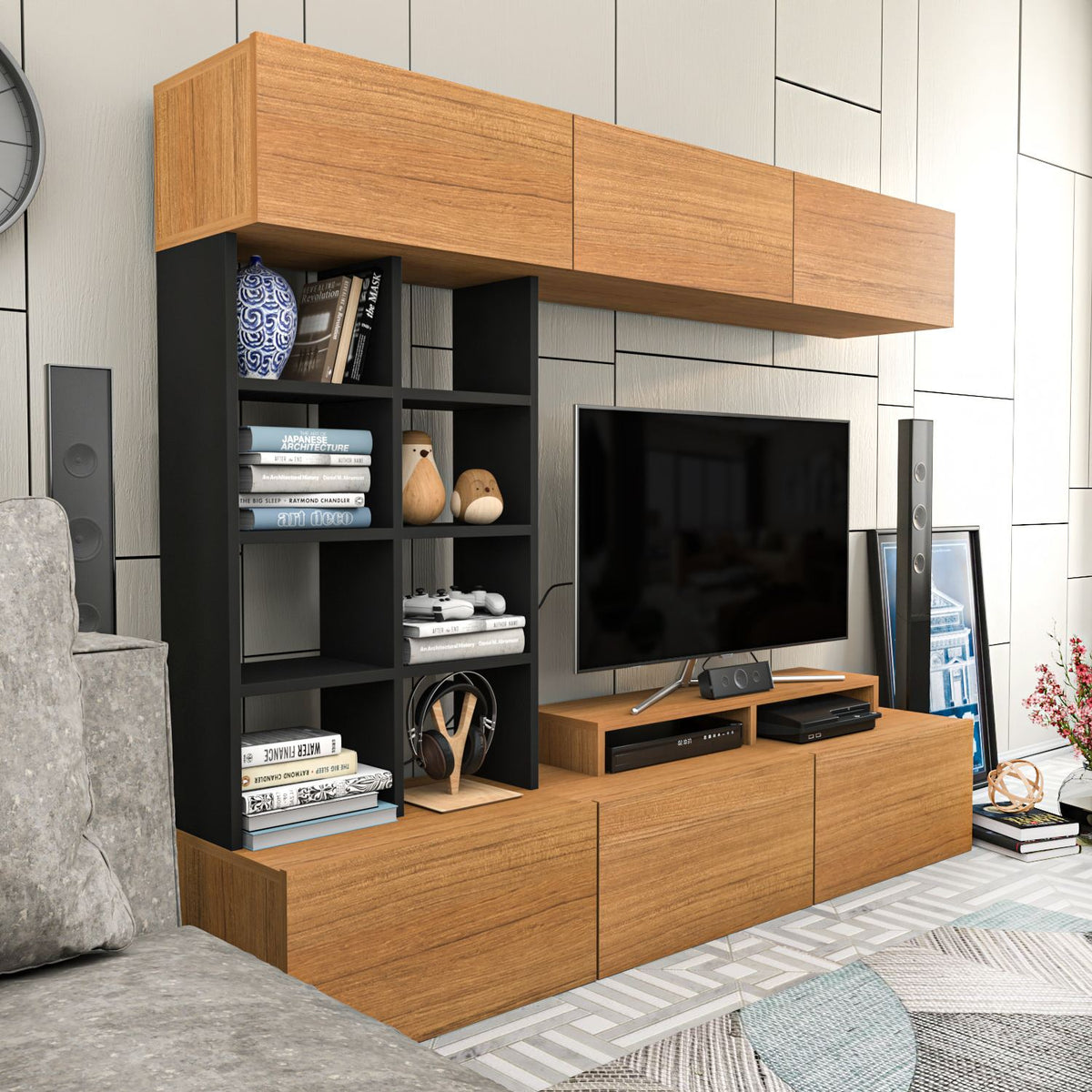 Σύνθεση Τηλεόρασης Aetomilitsa Teak - Μαύρο 180x37x40 εκ. Μελαμίνης