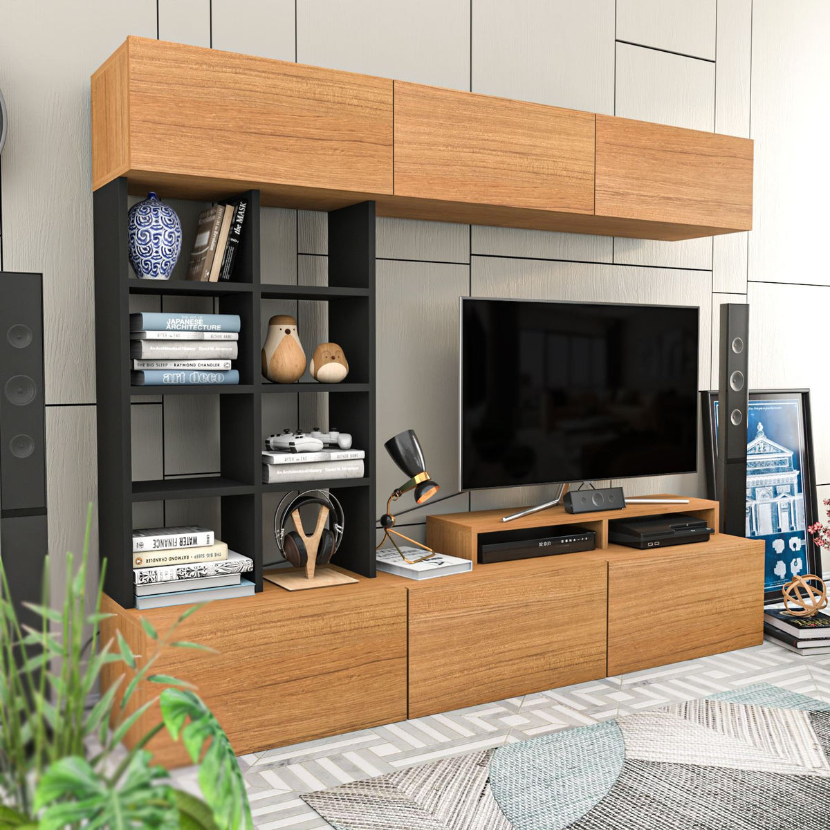 Σύνθεση Τηλεόρασης Aetomilitsa Teak - Μαύρο 180x37x40 εκ. Μελαμίνης
