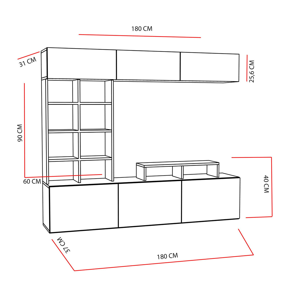 Σύνθεση Τηλεόρασης Aetomilitsa Teak - Μαύρο 180x37x40 εκ. Μελαμίνης