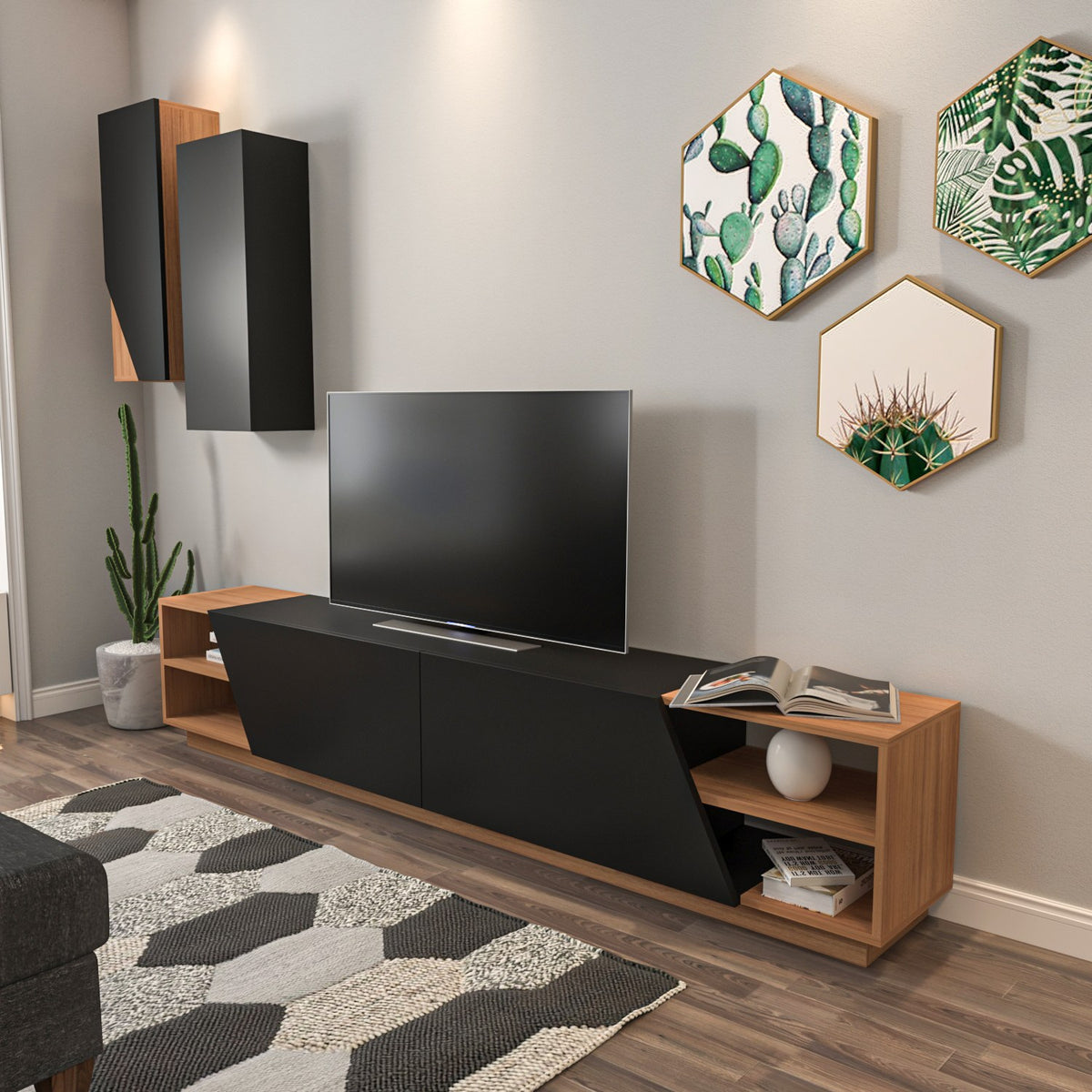 Σύνθεση Τηλεόρασης Kolympia Μαύρο - Teak 240x37.5x47 εκ. Μελαμίνης