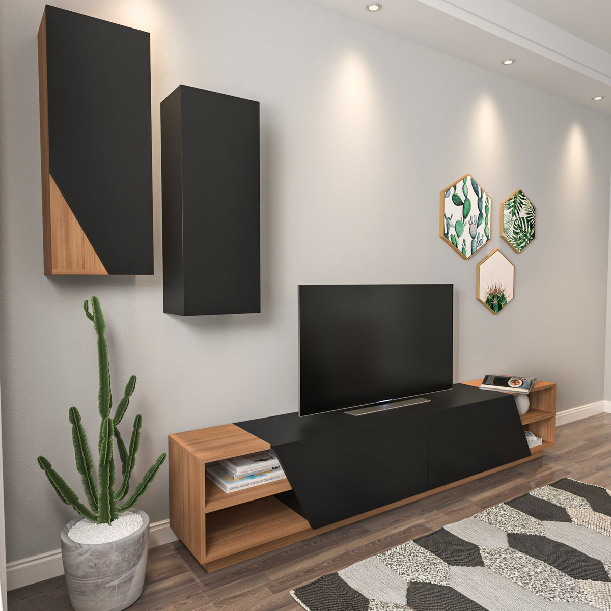 Σύνθεση Τηλεόρασης Kolympia Μαύρο - Teak 240x37.5x47 εκ. Μελαμίνης