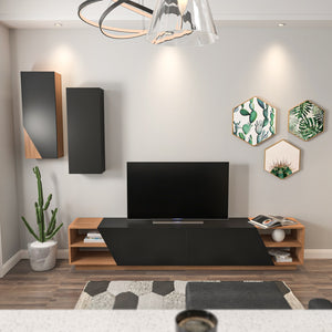 Σύνθεση Τηλεόρασης Kolympia Μαύρο - Teak 240x37.5x47 εκ. Μελαμίνης