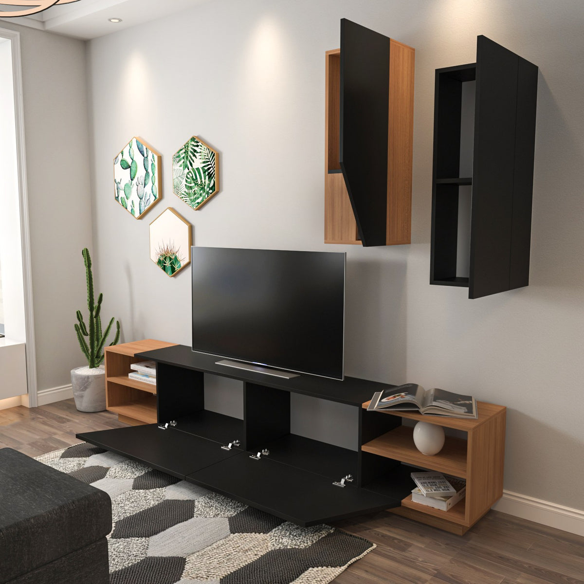 Σύνθεση Τηλεόρασης Kolympia Μαύρο - Teak 240x37.5x47 εκ. Μελαμίνης