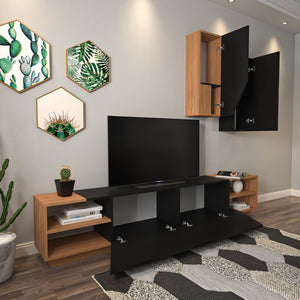 Σύνθεση Τηλεόρασης Kolympia Μαύρο - Teak 240x37.5x47 εκ. Μελαμίνης