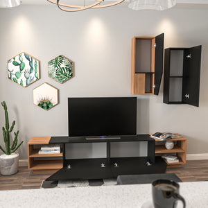 Σύνθεση Τηλεόρασης Kolympia Μαύρο - Teak 240x37.5x47 εκ. Μελαμίνης